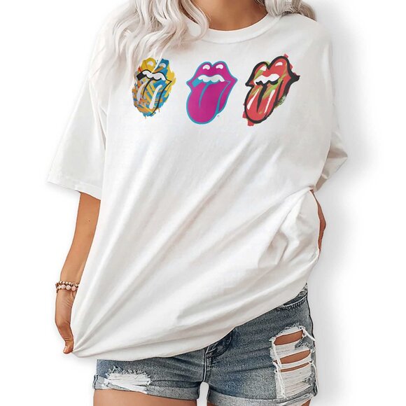 Multicolor Rock Band Graphic Tee – Retro Tongue Logo-Inspired T-Shirt - Picture 1 of 2